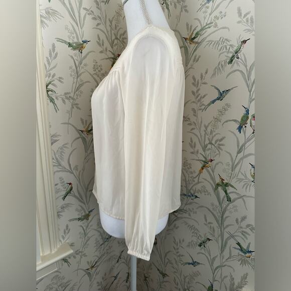 H&M cream color with lace women’s boho blouse size 4 sheer - Picture 4 of 5
